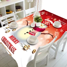 Фотография 3D Tablecloth Merry Christmas Snowman Present Pattern Waterproof Cloth Thicken Rectangular and Round Wedding Table Cloth
