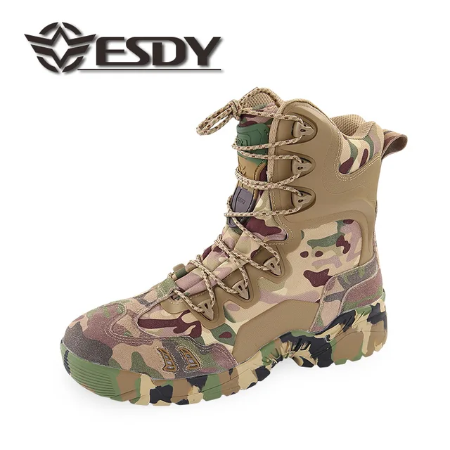 Outdoor Hiking Trekking Shoes Men Camo Leather Protect Ankle Walking Desert Boot Mens Tactical Military Camping Sneakers Boots