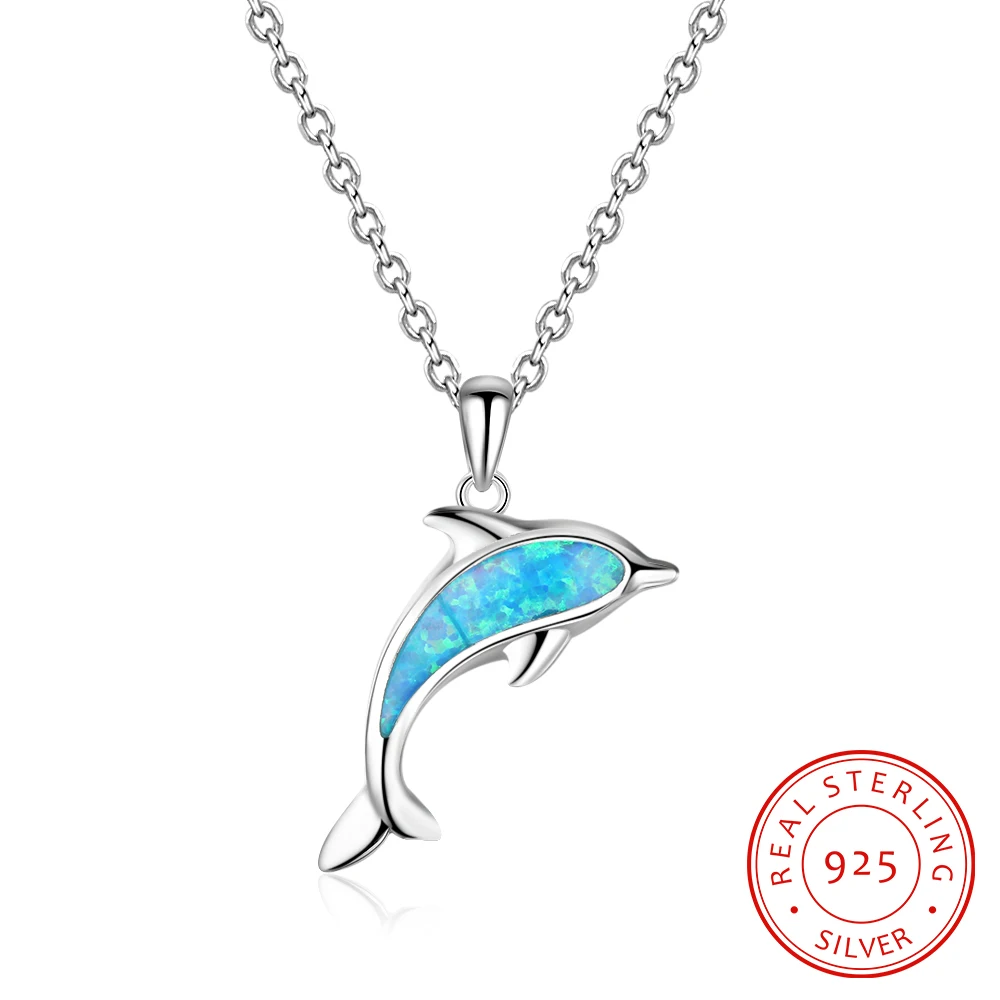

Dolphin Blue Fire Opal Fashion 925 Sterling Silver Necklace with Chain Xmas Gift