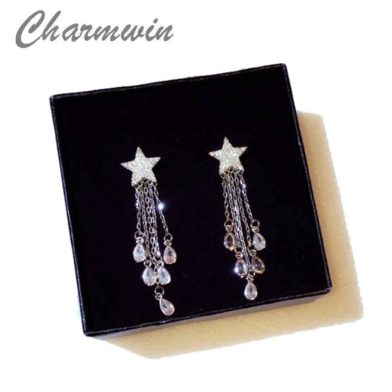 Серьги Charmwin с кисточками женские длинные серьги роскошные со стразами и звездами