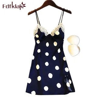 

Fdfklak New silk night dress women sexy v-neck sleepwear nightdress polka dot summer nightgowns women's nightwear nightshirt