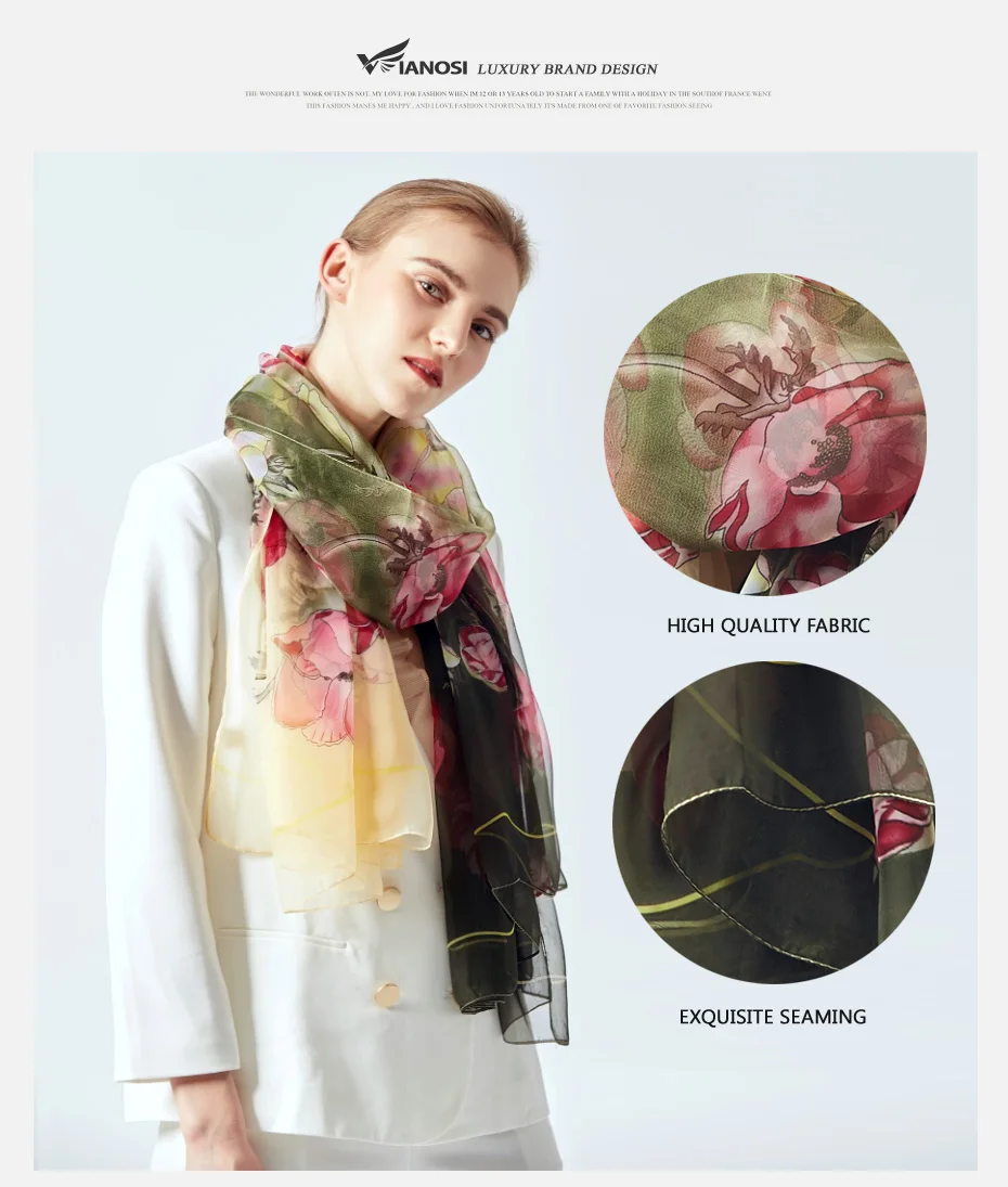 Бренд VIANOSI, шелковый шарф для женщин, шарфы с цветами, летний платок для женщин, дизайнерская шаль, модная бандана для шеи