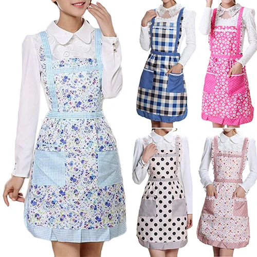 

Cooking Baking Aprons Women's Bib Comfy Cooking Chef Floral Pocket Kitchen Restaurant Princess Apron Drop Shipping