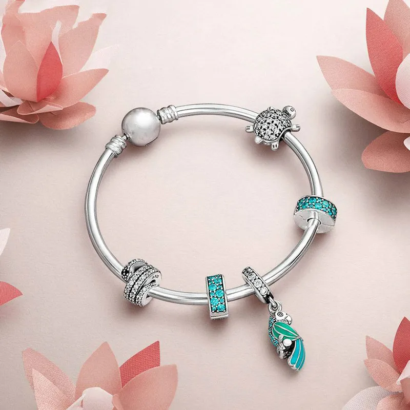 

S925 Silver Sea Turtle Snake Charm Ste Signature Bracelet Fit DIY Original Jewelry Bangle Animal Valentine's Day Present