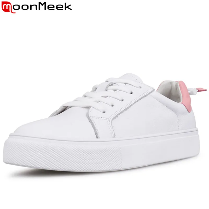 Plat 2019 noir Moonmeek Nouveaux Chaussures Véritable Lacets Cuir Couleurs Mélangées Dames Plate En Sneakers À Pink Appartements forme Femmes rCQtsxhd