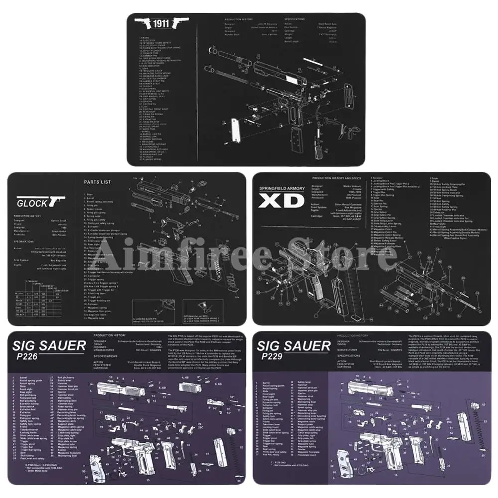 

Waterproof 17"x11" Gun Cleaning Rubber Bench Mat Non-Slip W/ Diagram Part And Instructions For Glock Sig Sauer P226 P229 XD 1911
