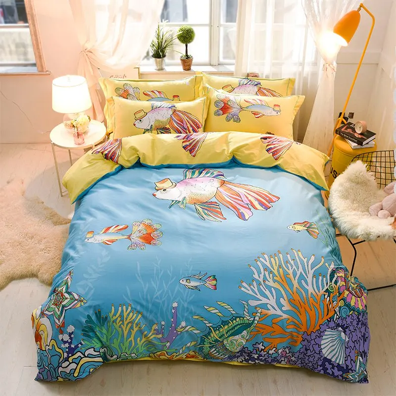 Posodono sea fish print bedding set Linens kids cartoon ocean style