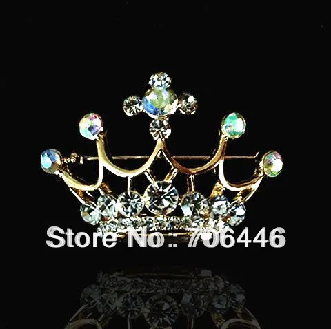 

1.7" Gold Tone Clear and AB Rhinestone Crystal Diamante Tiara Crown Pageant Brooch
