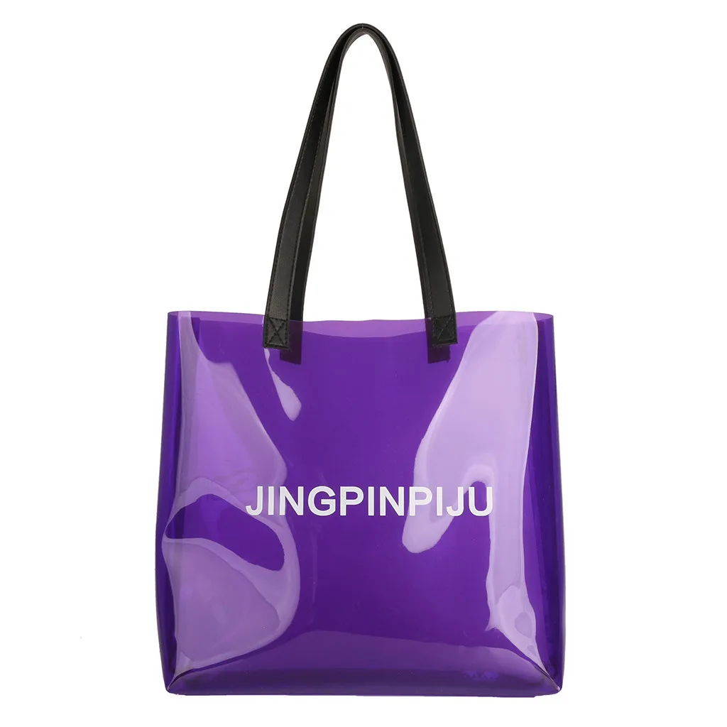 

Fashion Girl Transparent Open Jelly Large Capacity PVC Shoulder Bag Softback Beach Bag Handbag Sac Transparent Femme #