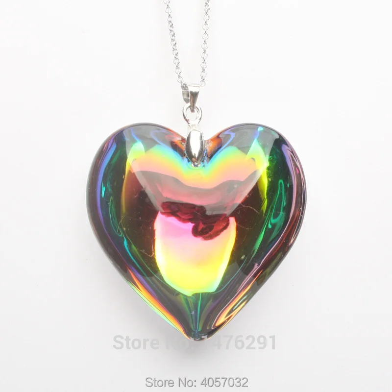 

Charming AB Multi-Color Crystal Glass Heart Bead Pendant & Chain Necklace 18"L