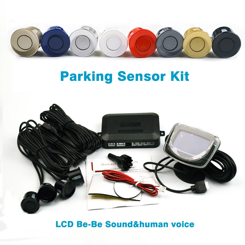 

Viecar Car LCD Parking Sensor With 4 sensors 22mm 12v Buzzer/Real Person Speech Reverse Backup Car parking Radar Monitor System