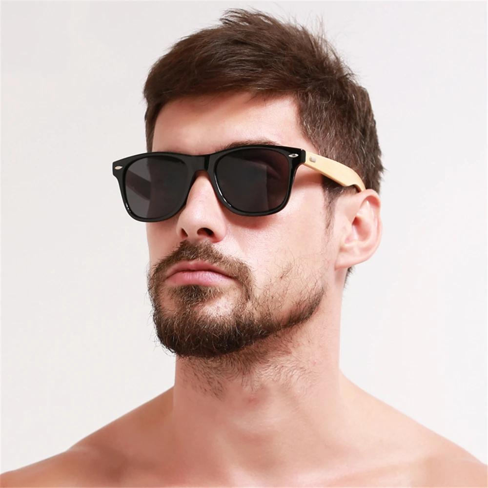 

VIVIBEE Best Retro Men Real Bamboo Black Unisex Sunglasses UV400 2019 Classic Wooden Wood Square Glasses for Women Shades