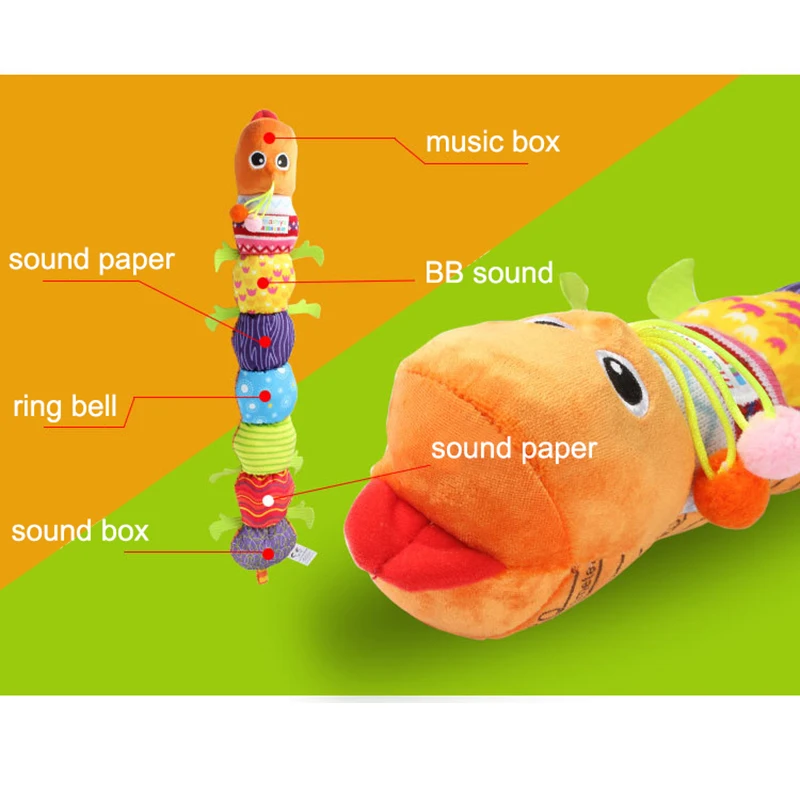 Baby Toys Musical Stuff Caterpillar With Ring Bell Cute Cartoon Animal Plush Doll Early Learning Educational Kids Toys