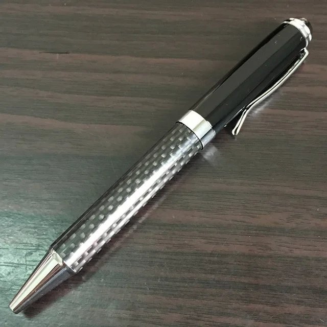 NICE Carbon Fiber Veins Stainless Steel Pen Rotating Metal Ballpoint