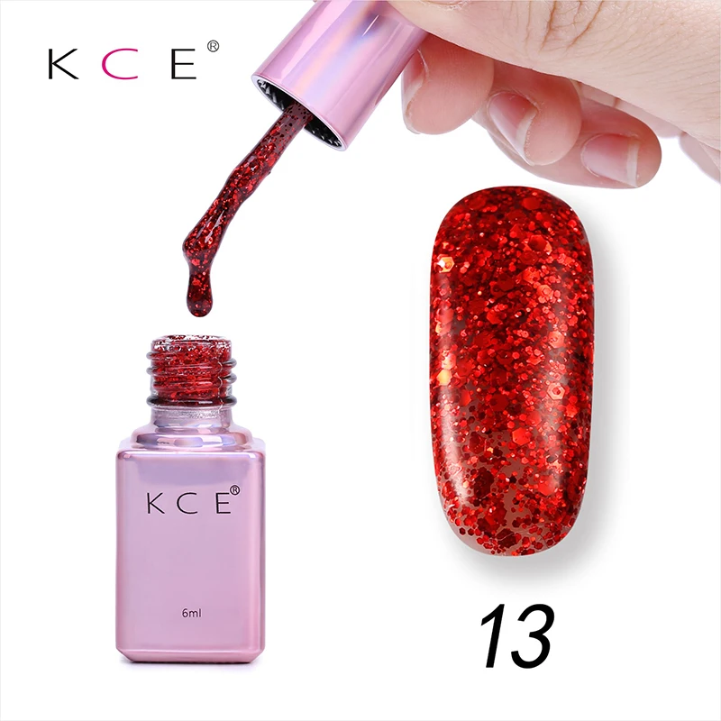 KCE, профессиональный бриллиантовый блеск с ультрафиолетовым свечением, лак для ногтей, 6 мл, впитывающий блестящий гель, долговечный Блестящий лак, маникюрные Съемные Инструменты - Цвет: 13