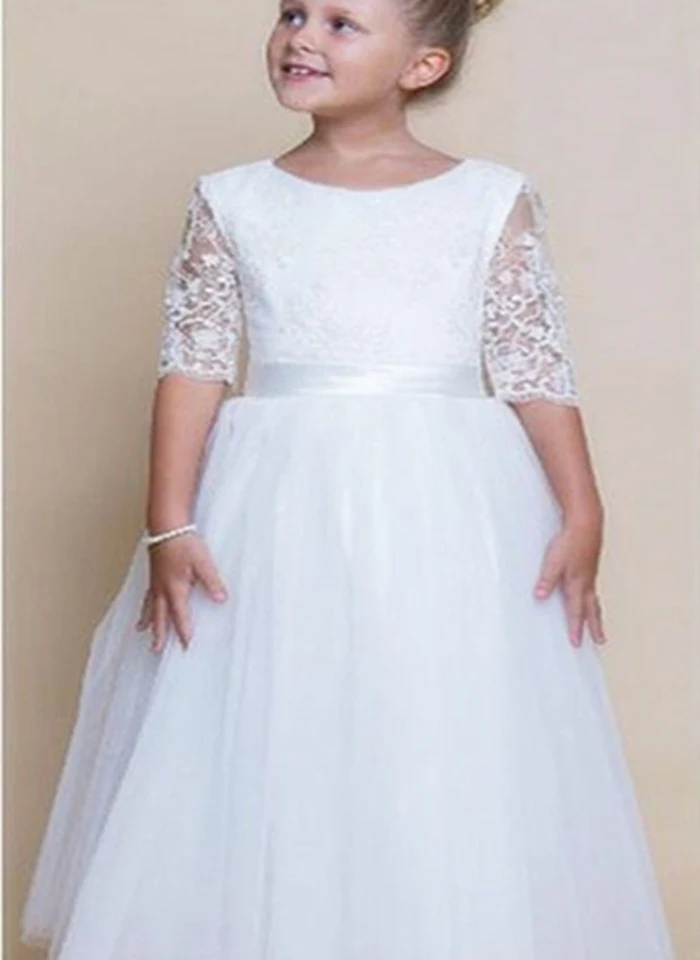 Белые Платья с цветочным узором для девочек кружевное вечернее платье с фатиновой юбкой праздничные платья для девочек, платья для первого причастия