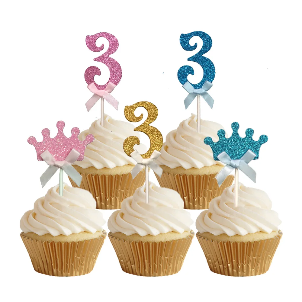 1 Number 3 cupcake pick 2 years birthday cupcake topper