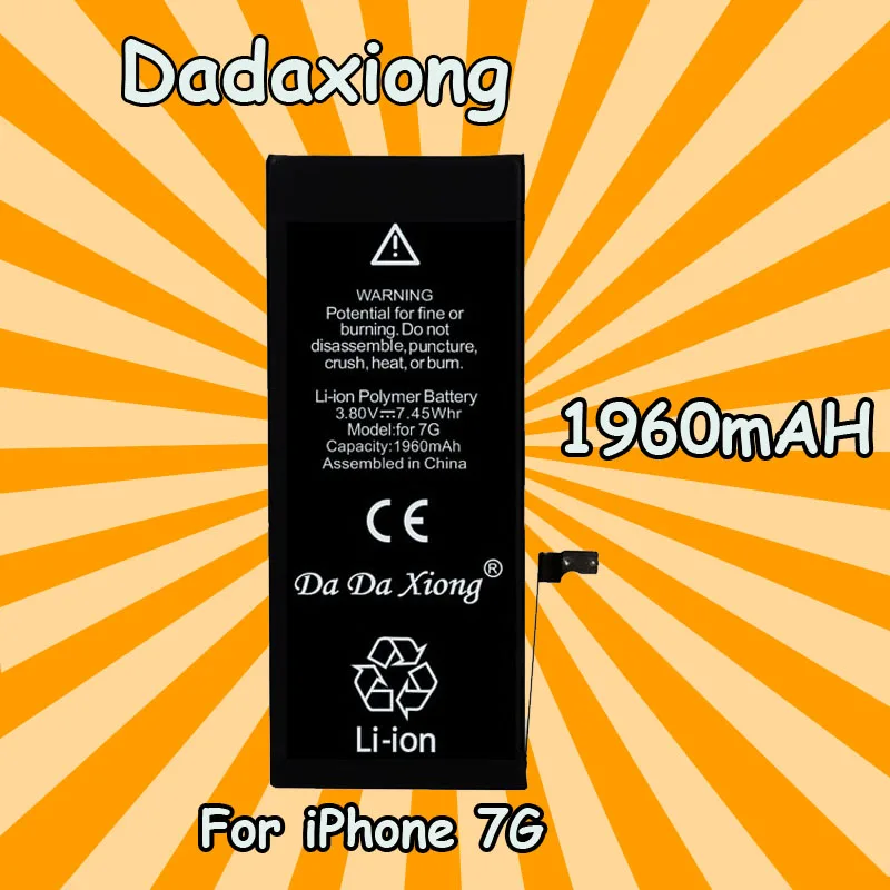 100pcs/lot Original Dadaxiong Battery For Iphone 7g 1960mah Real Capacity Zero Cycle Replacement