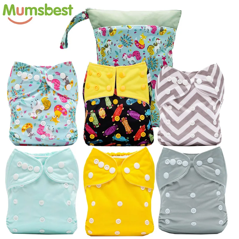 

[Mumsbest] New 7pcs/set Adjustable Nappy with BAG Washable Cloth Diaper Cover Reusable Cloth Diapers Available 3-15kg baby