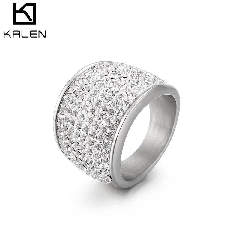

KALEN High Quality Stainless Steel Rings For Women Fashion Silver Round All Cubic Zirconia Wedding Rings Anillos Mujer Jewelry