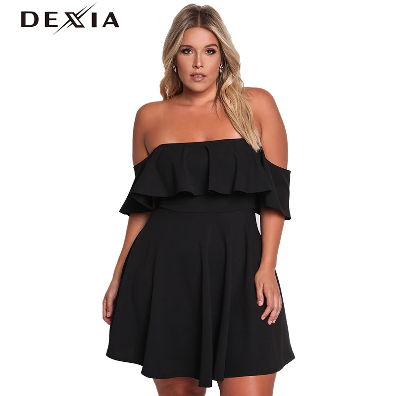 

DEXIA Summer Women Large Size Dress Black With Red Casual Solid Sleeveless Sexy Dresses Ladies Evening Elegant Night Clothing