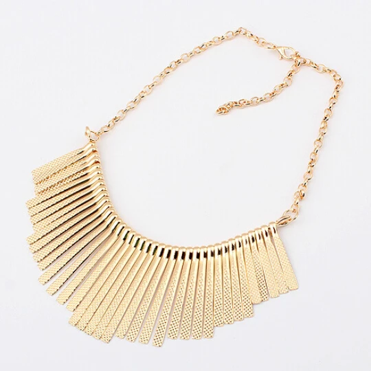 

Womens Gold Color Metal Multilayer Chain Tassels Choker Bib Statement Collar Necklace