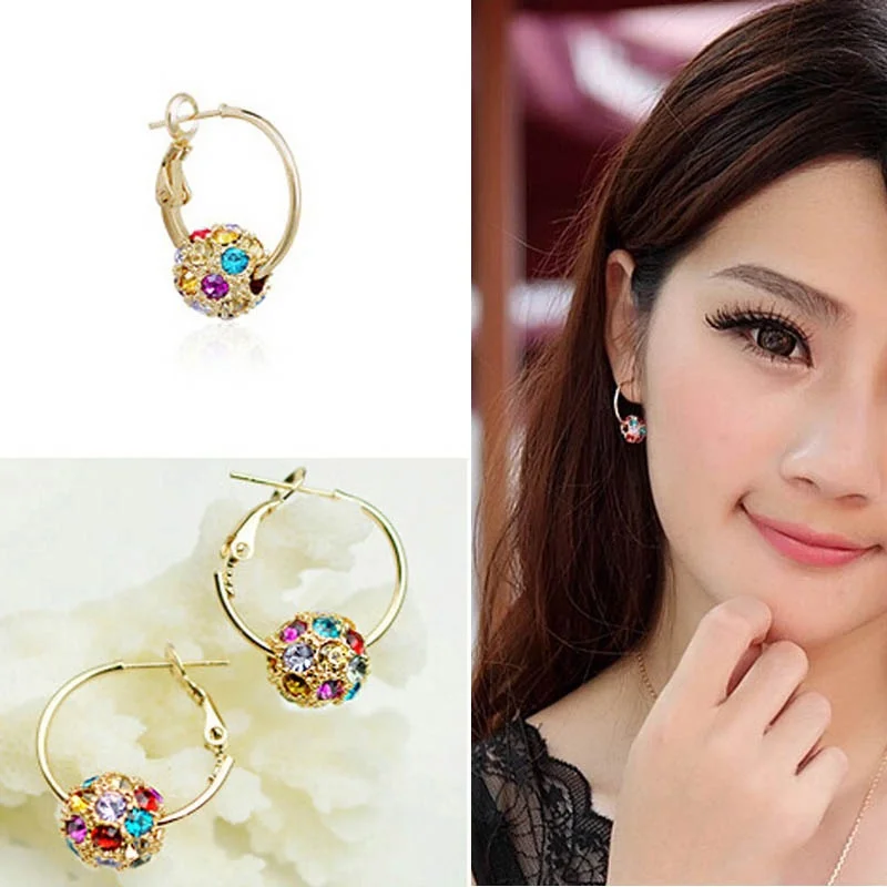 Buy Charm Golden Color Rhinestone Hoop Earrings For