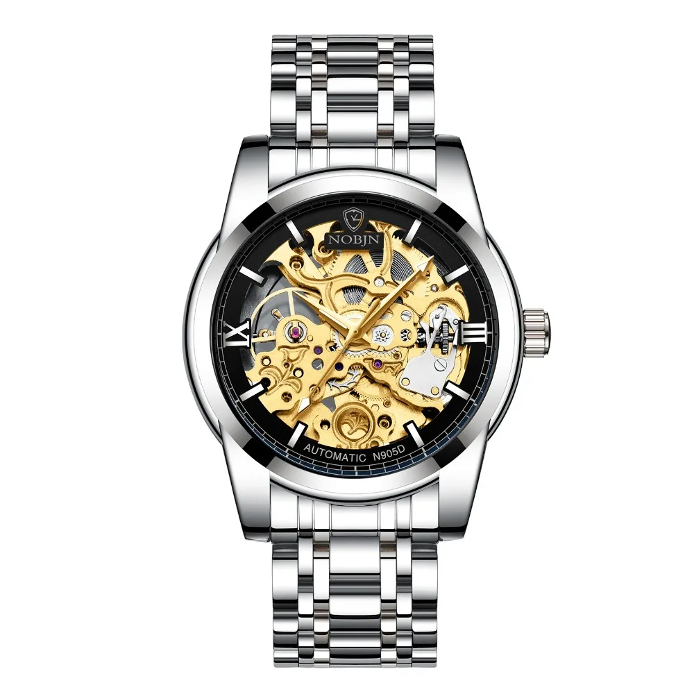 Watches Mens 2019 NOBJN N905D Mechanical Watch Hollow Skeleton Watch Waterproof Luminous Hands Automatic Watch Men Gold Hour (12)