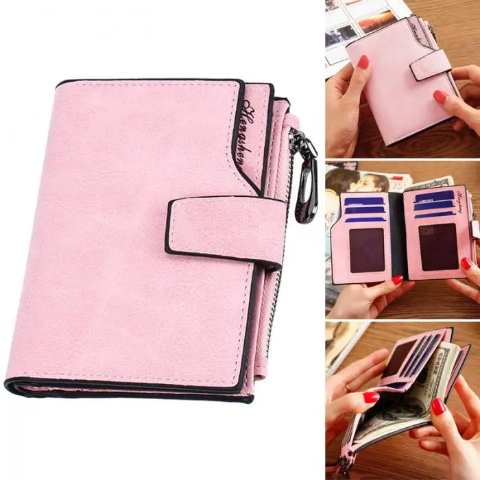 New Arrival Women Short Wallet Vintage PU Leather Small Purse Zipper Card Holder Coin Pocket