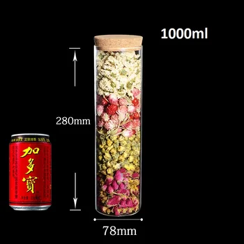 

1000ml -78x280mm Super Large Straight Clear Cork Glass Tube For Kitchen Dry Flower Tea Storage Jar Bottle Wholesale