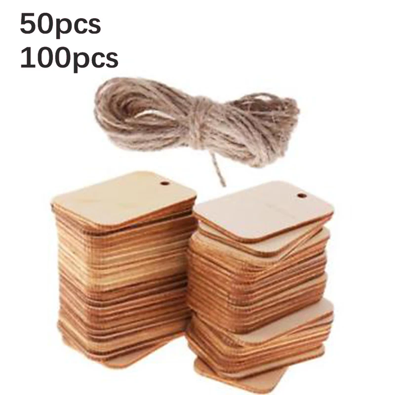 

50/100pcs Wood Wedding Scrap booking Wooden Label Unfinished Rectangle Party Blank Useful New Hot High Quality