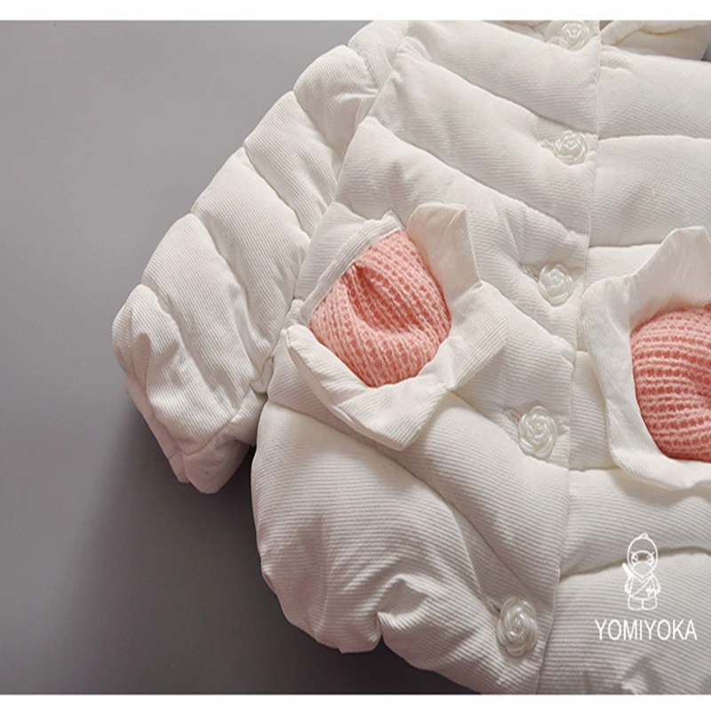 Baby girl Coat In Winter Leisure style Hat the tail flower  Sunflower knit pocket cotton-padded jacket for Kids Children (13)