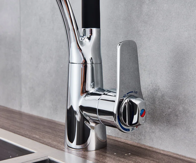Deck Mount Black Hose Kitchen Mixer Taps Single Handle Stream Sprayer Kitchen Faucet Chrome Finish with Bracket