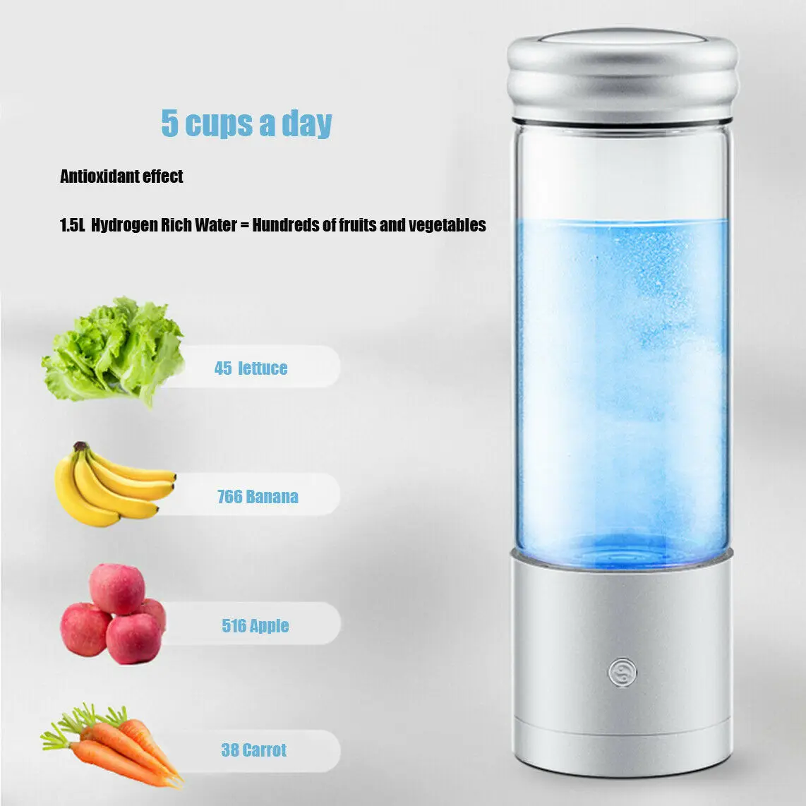  YUEWO 350ML Portable Hydrogen Rich Water Maker Electrolysis Ionizer Water Bottle Glass USB