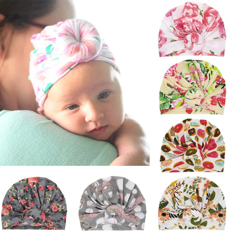 

2018 New Lovely Baby Floral Printed Hat Newborn Baby Beanie Cap Infant Babies Flower Turban Hats 1 PC
