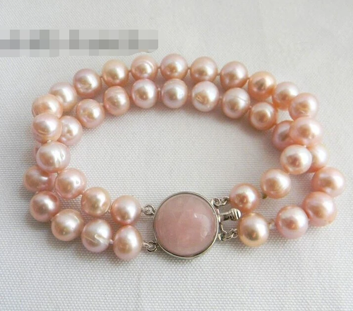 

0888 2Strands 8'' Pink Round Freshwater Pearl Bracelet