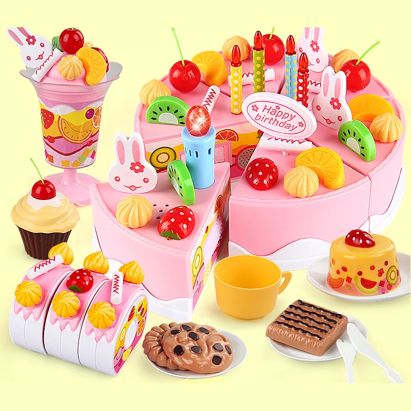 75Pcs DIY Pretend Play Kitchen Toys Plastic Play Food Cutting Birthday