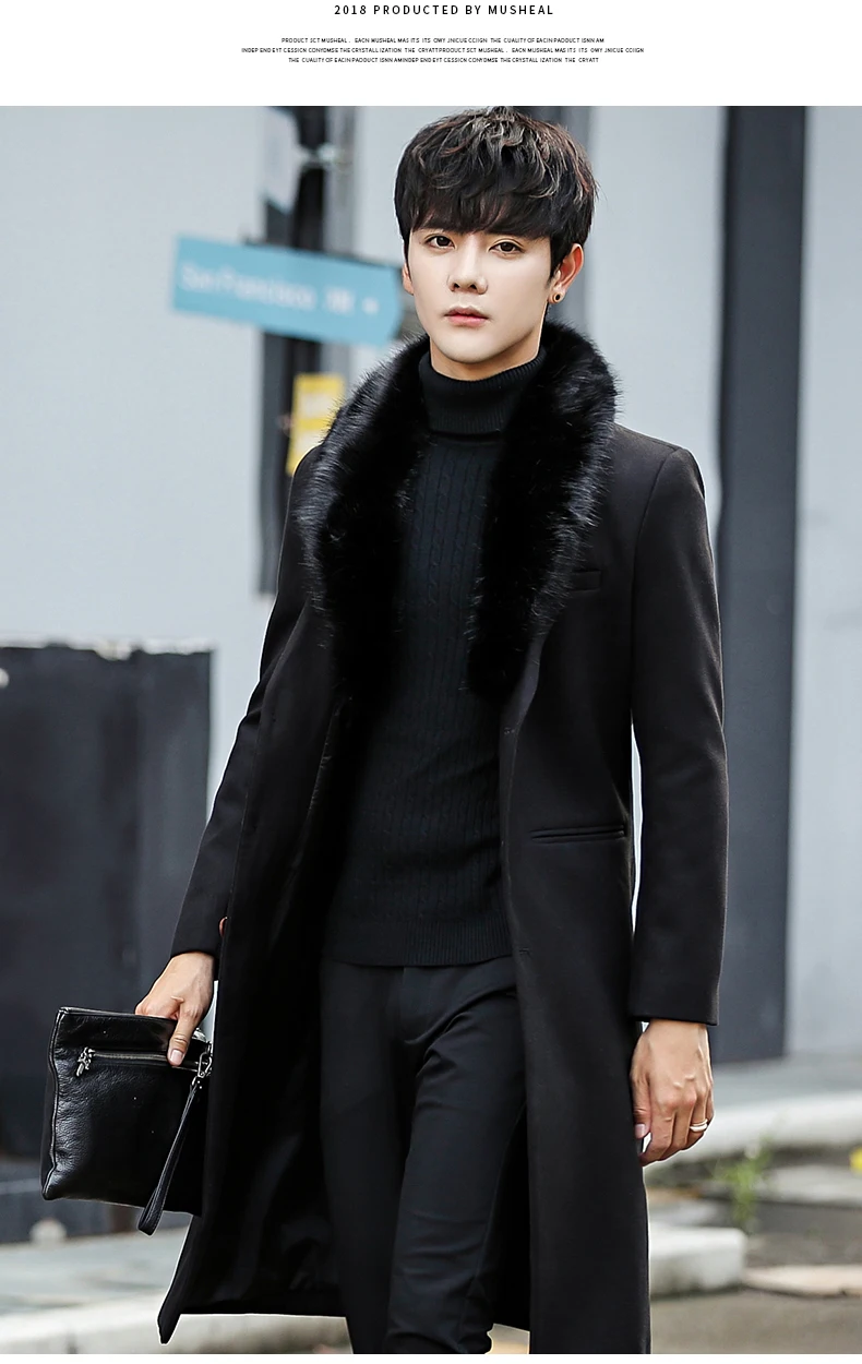 Серый Тренч, мужское длинное пальто 4XL, черное Мужское пальто с меховым воротником, мужские Длинные куртки, приталенные зимние пальто