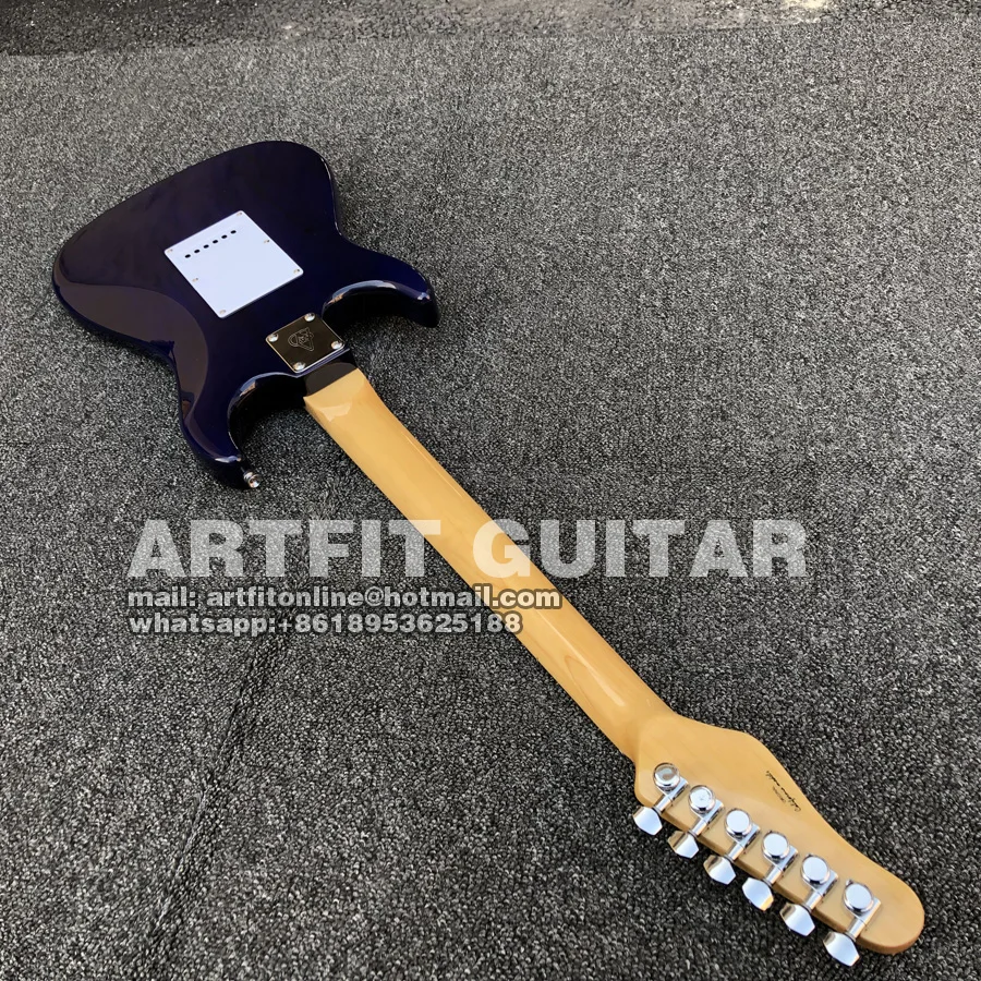 Lake Blue Quilted Maple Top Wilkinson Pickups Tremolo Bridge Coil Split M6 Locking Tuners 6 String Clean Sound Stratocaster Electric Guitar  (1)
