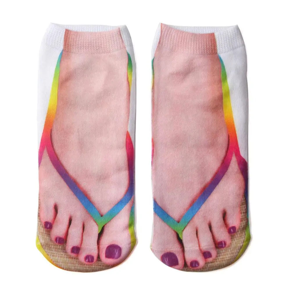 DSstyles/3D Вьетнамки; Повседневные Дышащие впитывающие носки с принтом для ног; повседневные впитывающие пот носки