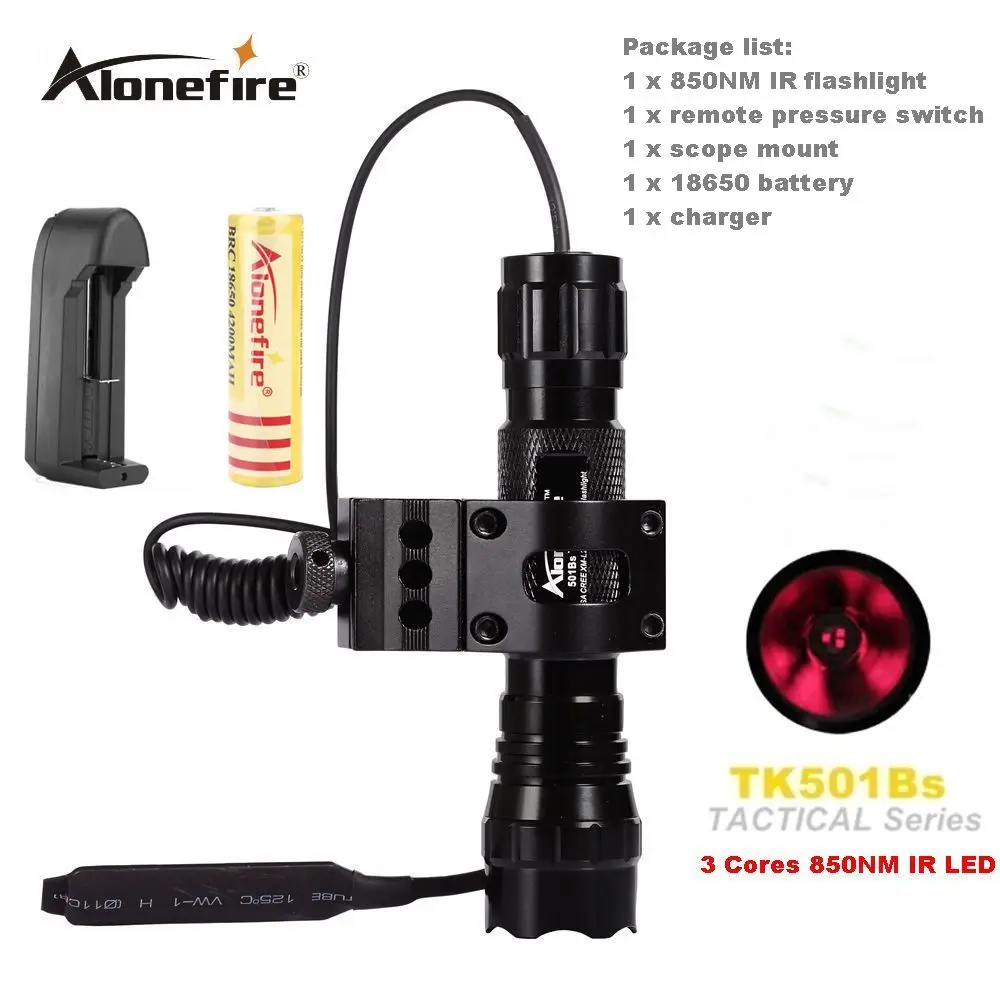 AloneFire 501Bs новая водонепроницаемая функция 850nm ИК инфракрасный светодиодный фонарь для камеры ночного видения и видеокамеры для 18650 - Цвет: Черный