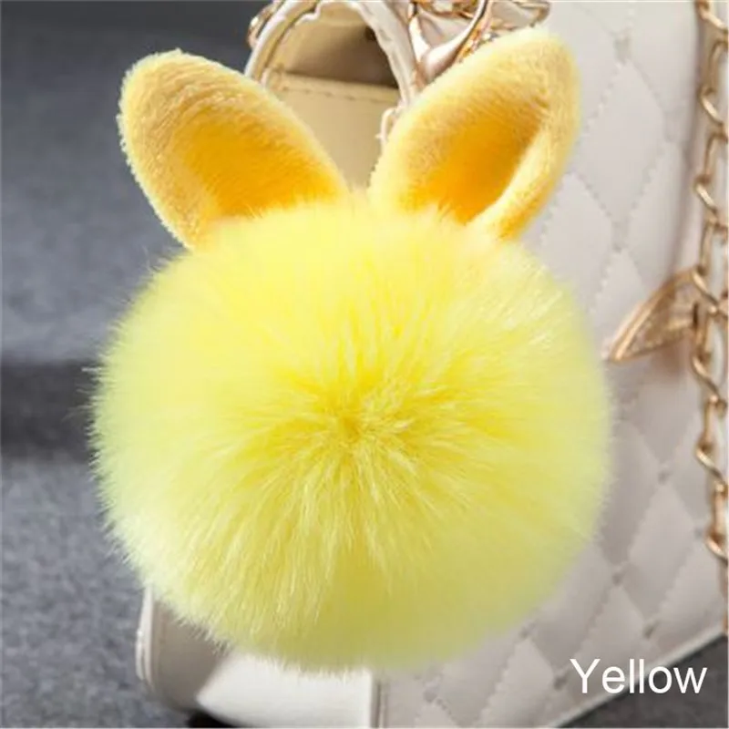 Брелок кролик брелок для ключей помпон пушистый женский заячьи ушки меховой шар брелок кольца сумка для женщин Pom брелок - Цвет: yellow