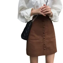 Весна Осень Женские Корейская Высокая талия один-однобортная юбка слово короткая сексуальная юбка Студенческая сумка Хип женские с высокой талией юбка