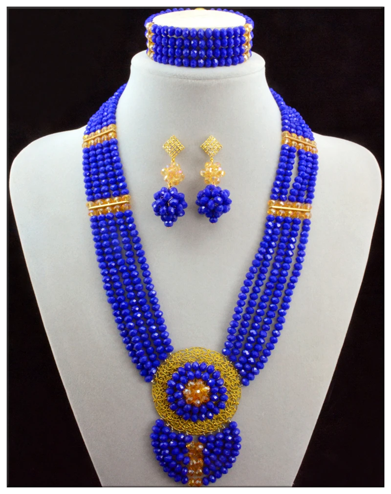 

Royal Blue African Beads Jewelry Set Crystal Beads Necklace Set Nigerian Wedding African Jewelry Set Crystal Jewelry Set 2016