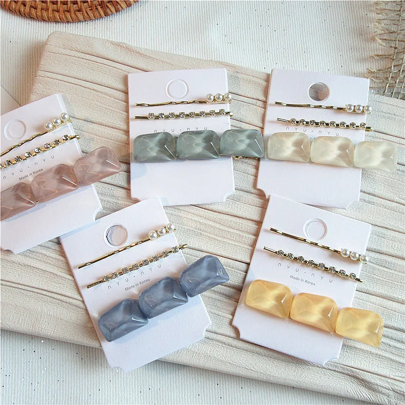 

3 Pcs/set Simple Beautiful Water Ripple Dream Crystal Hairpins Fashion Temperament Girl Women's Hair Accessories Barrettes