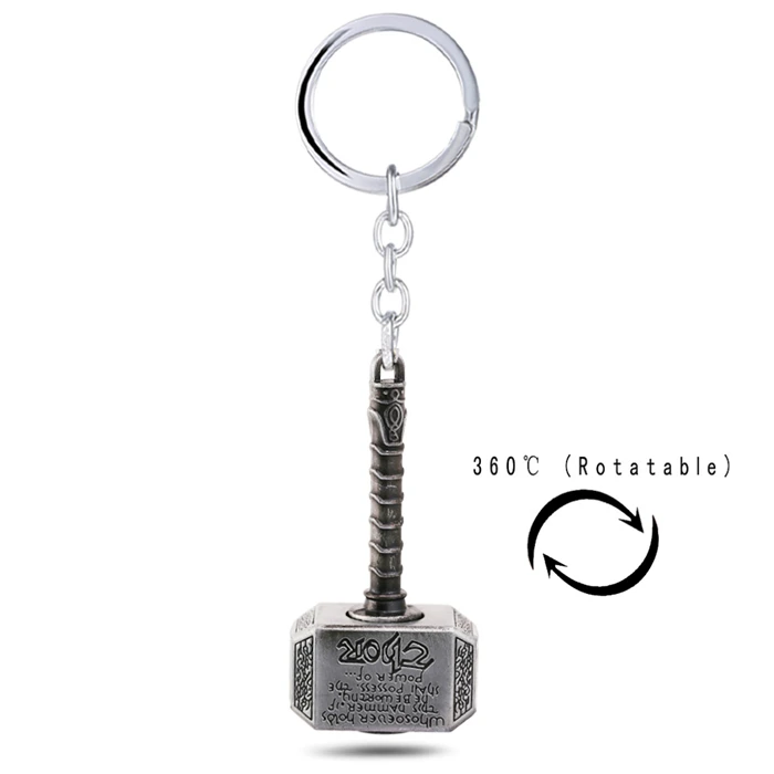 

The Avengers Thor Hammer Mjolnir Rotating Keychain Metal Keyrings Car Pendant Key Chain Movie Jewelry