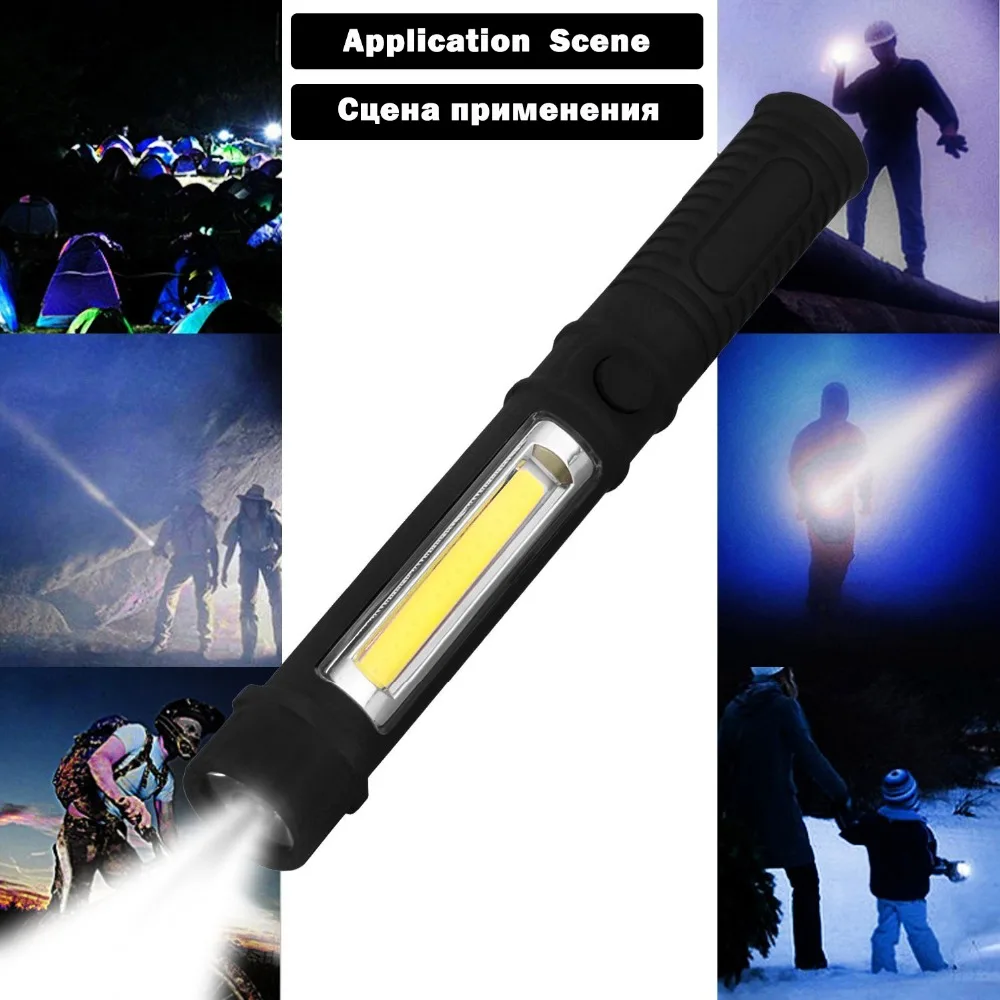 

COB LED Flashlight Hand Torch lamp Working Inspection Lights Multifunction Maintenance Portable Camping Lantern Light Wiht AAA