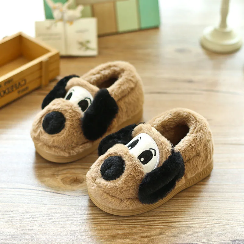 Lovely Cartoon Dog Design Children Shoes Winter Warm Indoor Slippers Soft Unisex Boys Girls Home Footwear