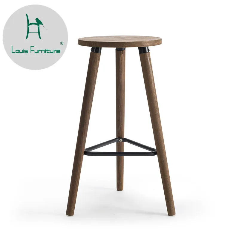 Louis Fashion Bar Stools All Solid Wood Chairs High Simple