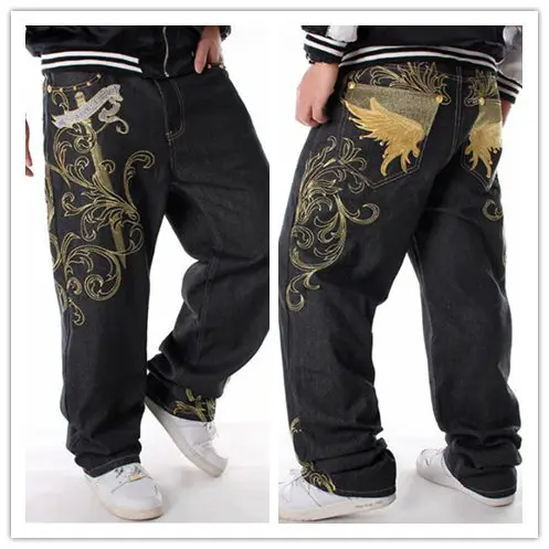 Модные Мешковатые стильные мужские джинсы хип-хоп свободные большие карманы Мальчики скейтборд рэп панк состаренные черные ковбойские брюки плюс размер 46 - Цвет: Z01